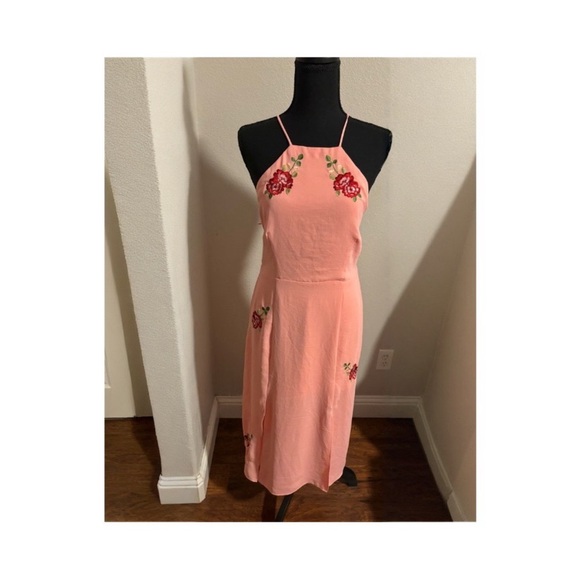 Topshop Pink Midi Dress with Floral Embroidery - Picture 1 of 5
